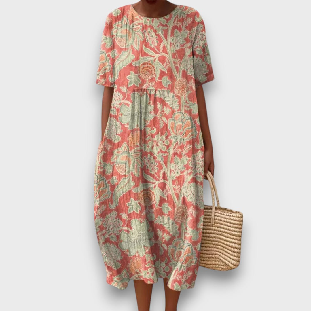 Thaleia – Midi dress with floral vintage pattern