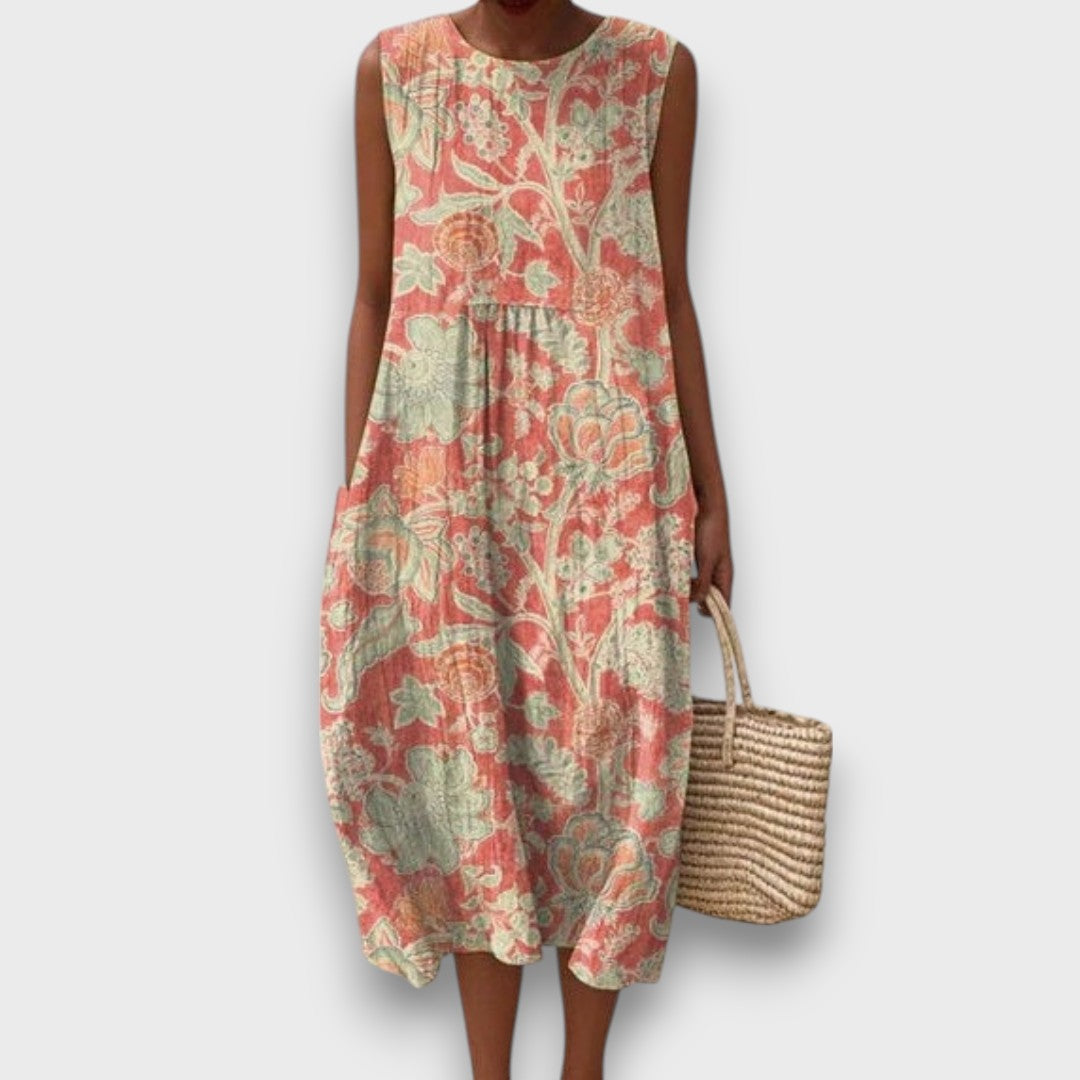 Thaleia – Midi dress with floral vintage pattern