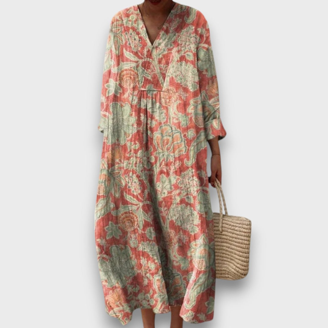 Thaleia – Midi dress with floral vintage pattern